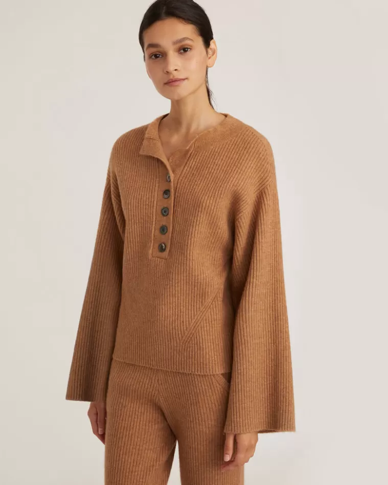 Flash Sale MARISSA WEBB Arie Ribbed Cashmere Blend Henley Sweater In Camel