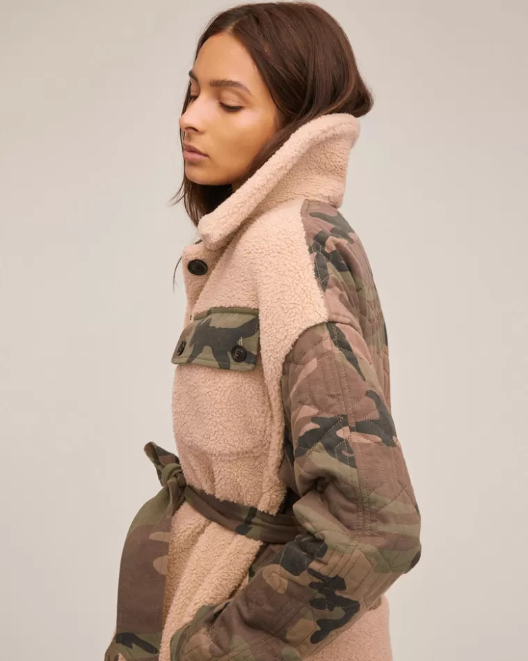 Shop MARISSA WEBB Augie Quilted Camo Sherpa Parka Quilted Woodland Camo Beige Combo