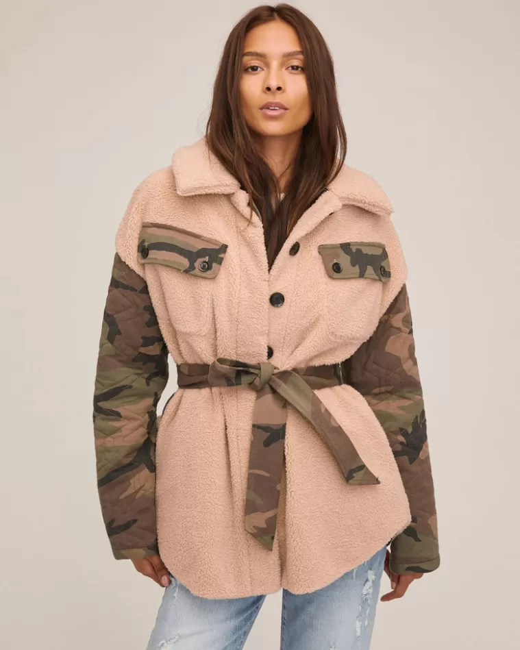 Shop MARISSA WEBB Augie Quilted Camo Sherpa Parka Quilted Woodland Camo Beige Combo