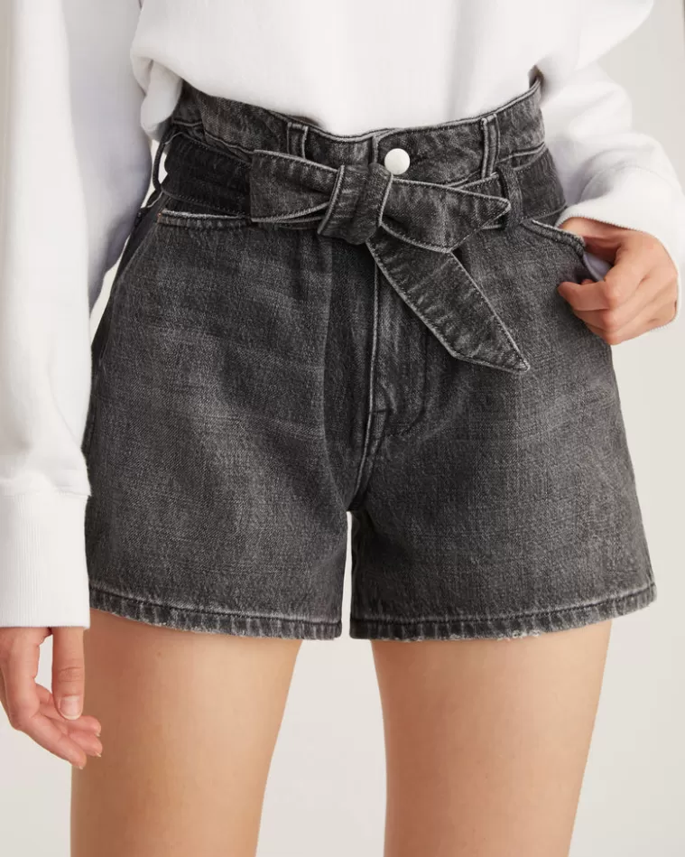 Fashion MARISSA WEBB Banks Paper Bag Denim Boyfriend Short In Faded Black Stone Wash