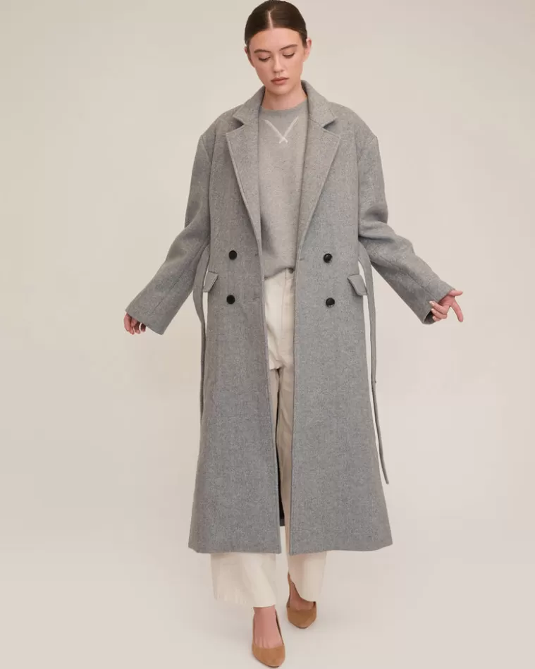 Sale MARISSA WEBB Baylor Double Breasted Wool Overcoat Grey Wool Herringbone