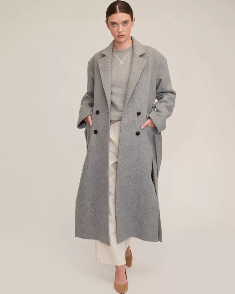 Sale MARISSA WEBB Baylor Double Breasted Wool Overcoat Grey Wool Herringbone