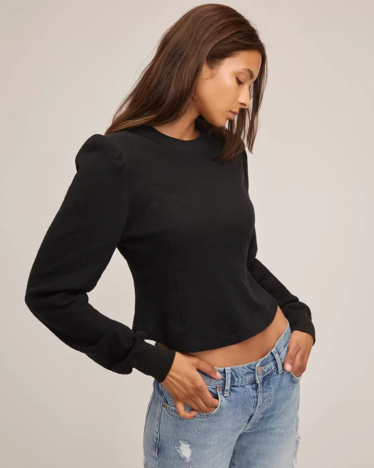 Fashion MARISSA WEBB Blair Waffle Knit Puff Sleeve Pullover In Black