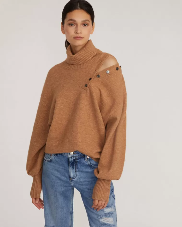 Outlet MARISSA WEBB Blake Button Cashmere Blend Turtleneck Sweater In Camel