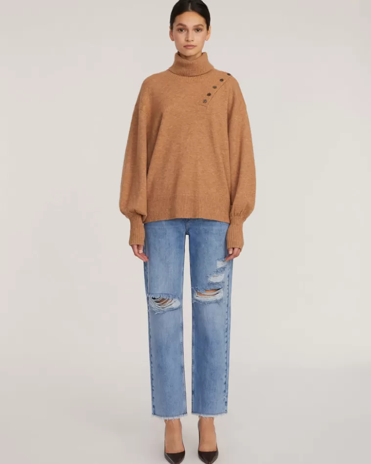 Outlet MARISSA WEBB Blake Button Cashmere Blend Turtleneck Sweater In Camel