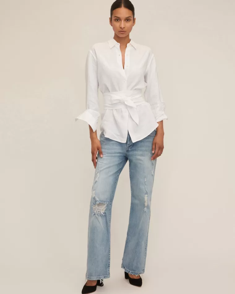 Fashion MARISSA WEBB Dallas Linen Boyfriend Button Down With Obi Belt Linen White