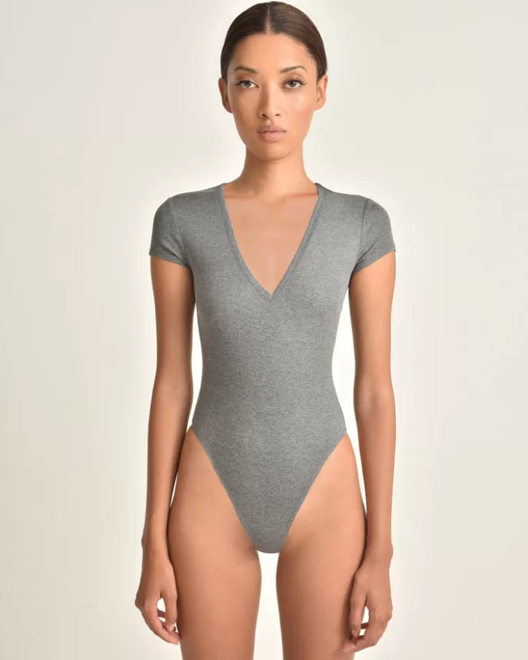 Discount MARISSA WEBB Dani V Neck Ribbed Body Suit In Heather Grey