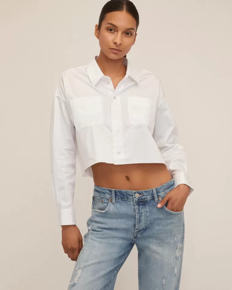 Hot MARISSA WEBB Davie Cropped Sateen Boyfriend Button Down Washed White