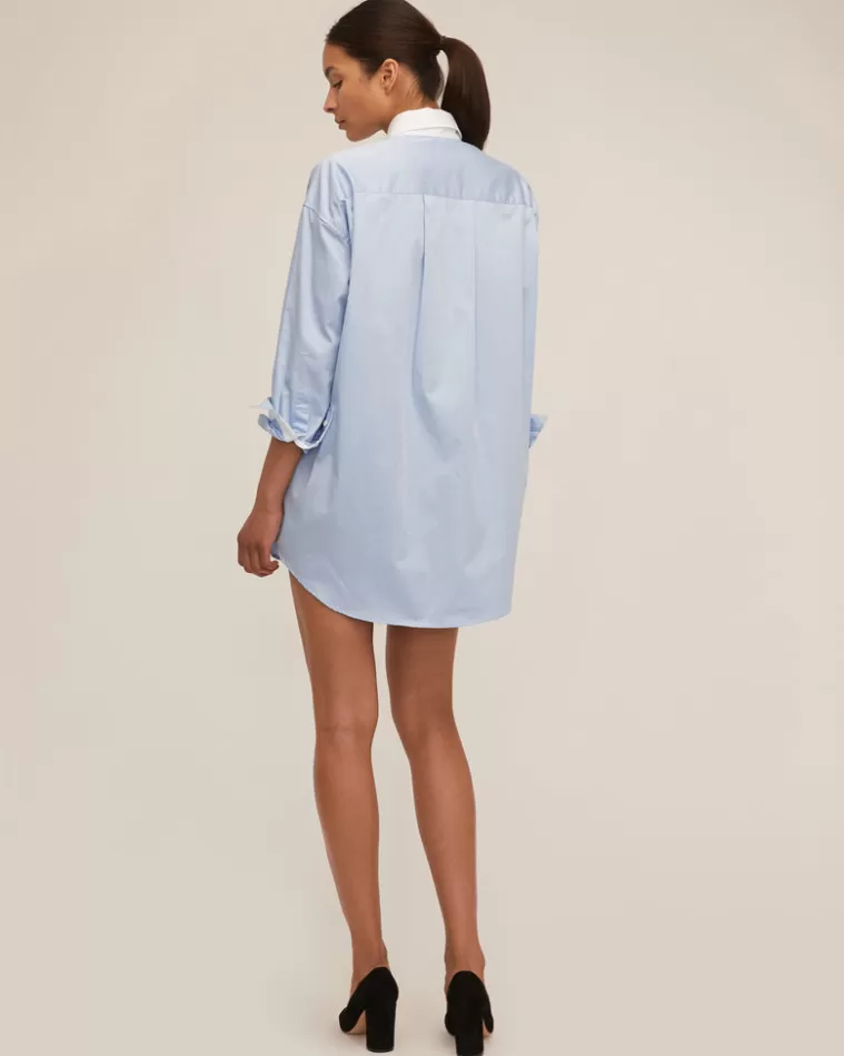 Shop MARISSA WEBB Davie Sateen Mini Dress Shirt Periwinkle White Combo