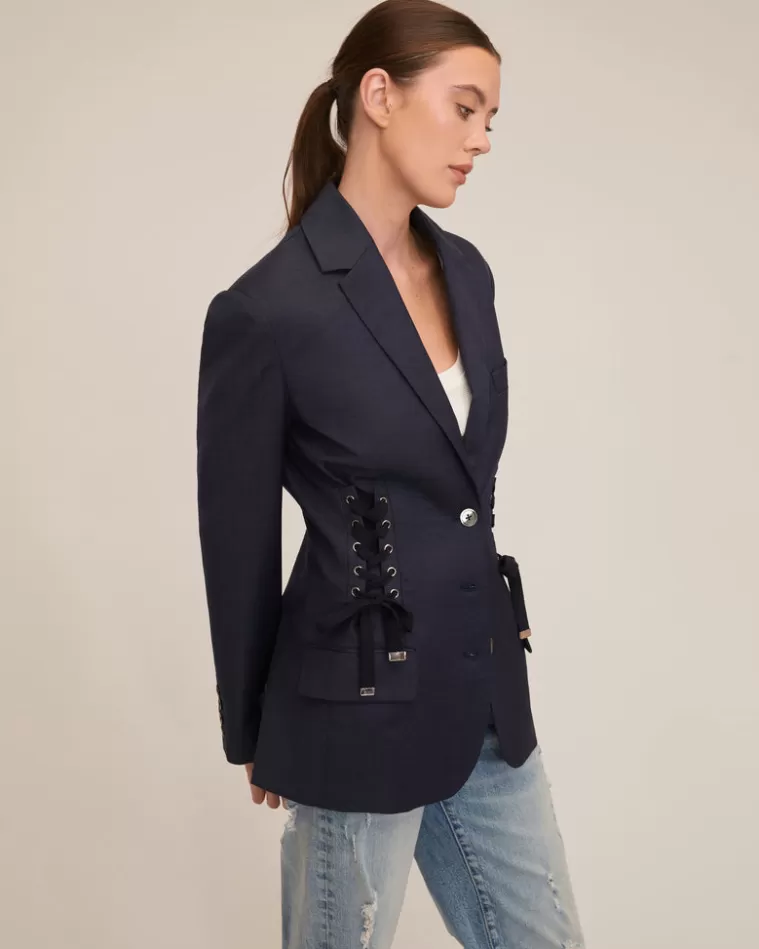 Discount MARISSA WEBB Daxton Lace Up Wool Blazer Remi Navy