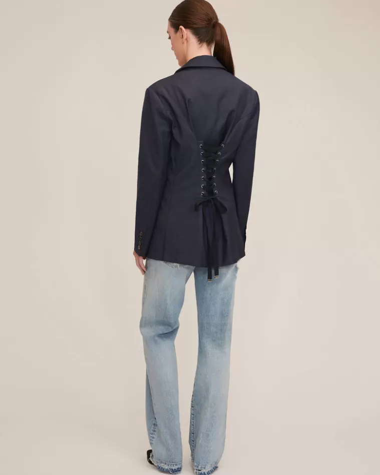 Discount MARISSA WEBB Daxton Lace Up Wool Blazer Remi Navy