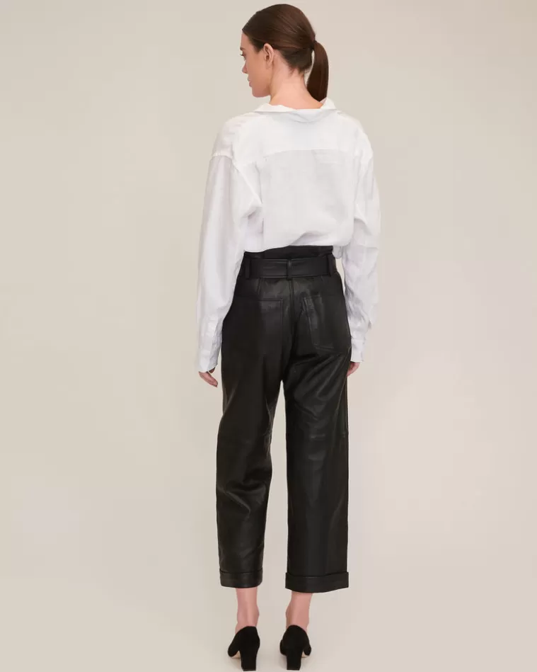 New MARISSA WEBB Dixon Leather Paper Bag Cropped Pant In Black