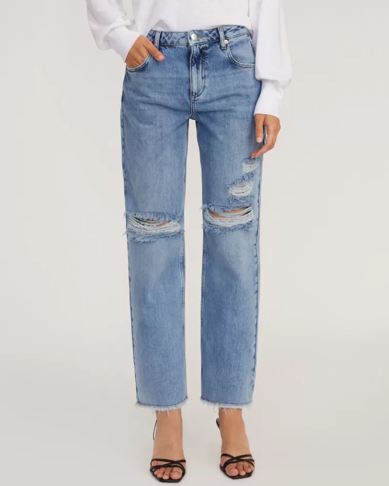 Cheap MARISSA WEBB Dylan Distressed Washed Denim Pant In Indigo Medium Stone Wash