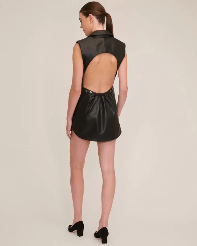 Discount MARISSA WEBB Enzo Leather Open Back Mini Dress Black