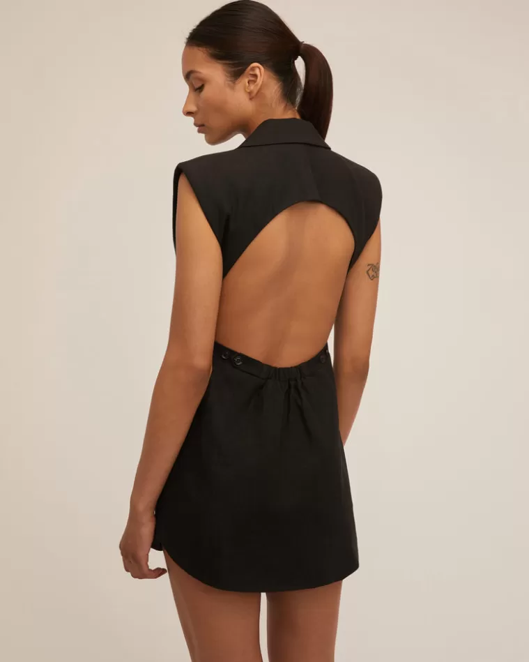 Flash Sale MARISSA WEBB Enzo Linen Open Back Mini Dress Linen Black