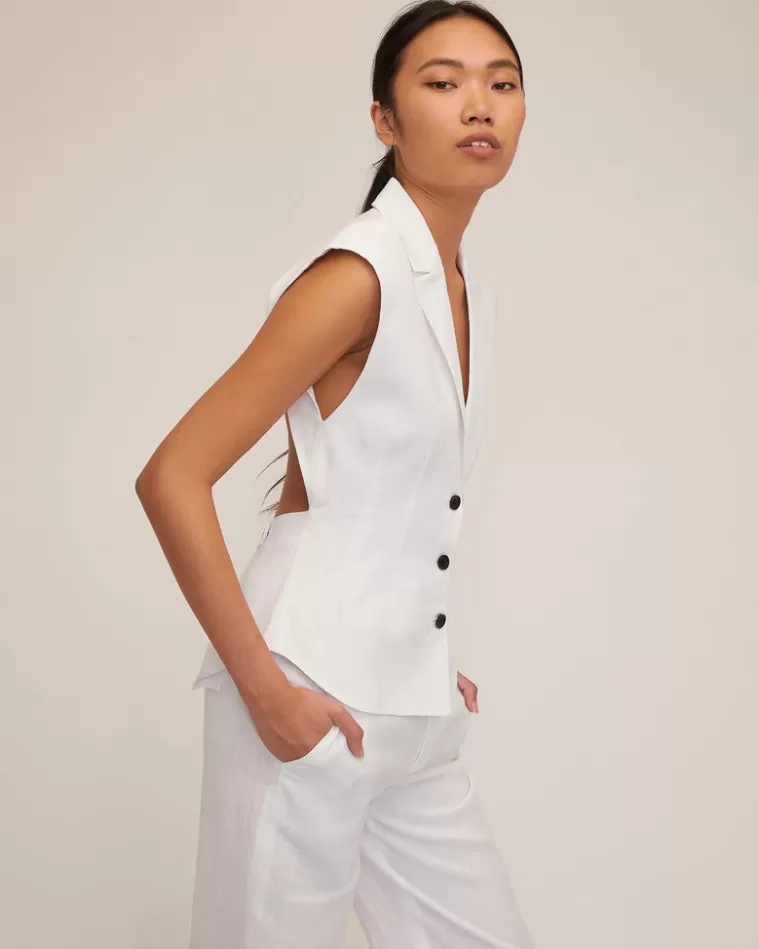 Shop MARISSA WEBB Enzo Linen Open Back Vest In White Linen White