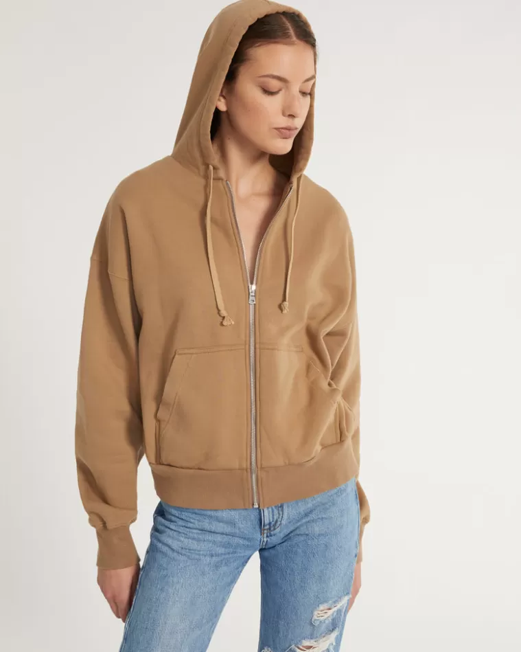 New MARISSA WEBB Finley Plush Drop Shoulder Zip Front Hoodie In Light Mocha