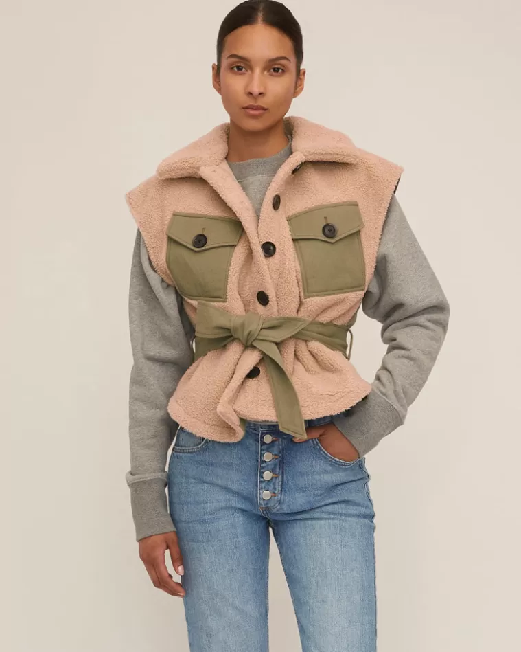 Cheap MARISSA WEBB Frankie Sherpa Twill Vest Fern French Beige Combo