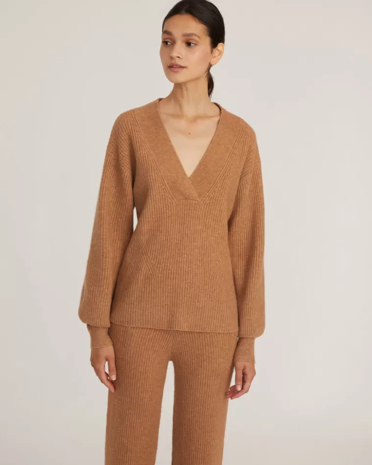 Best Sale MARISSA WEBB Fritz Ribbed Cashmere Blend V Neck Sweater In Camel