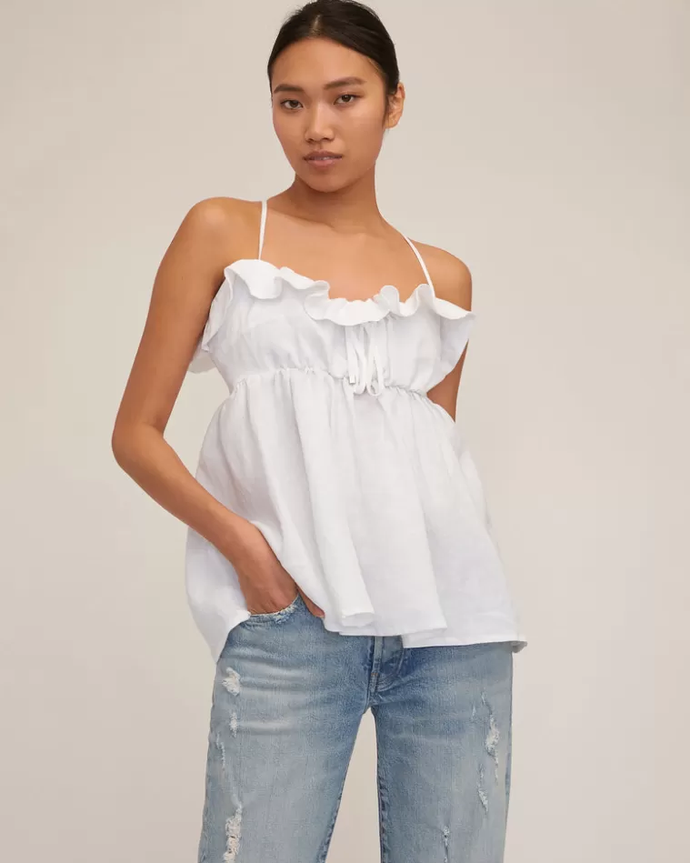 New MARISSA WEBB Jayce Linen Laced Empire Top In White Linen White