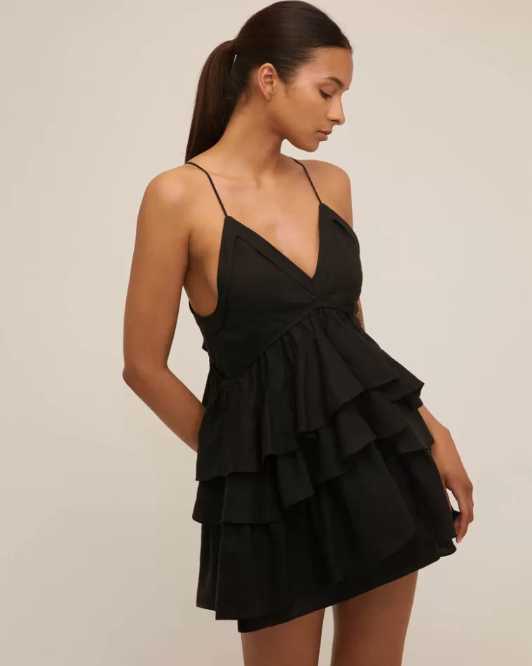 New MARISSA WEBB Lucia Tiered Mini Dress In Linen Black