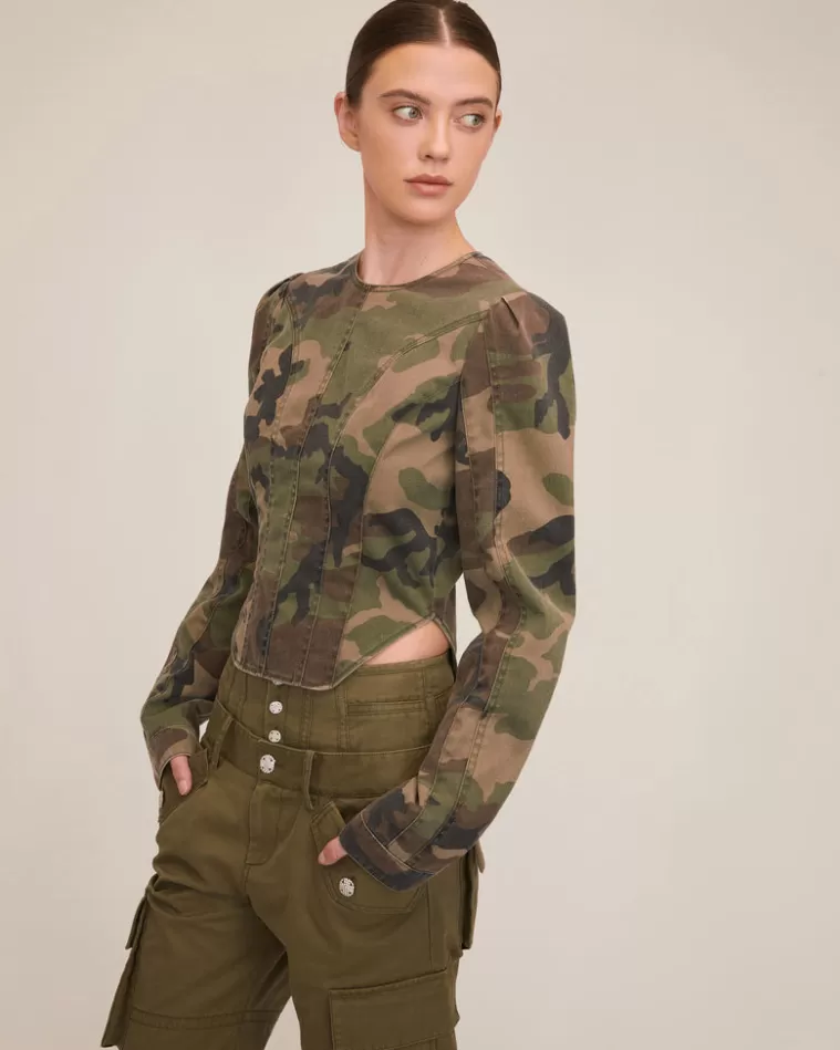 Fashion MARISSA WEBB Lucy Camo Canvas Seamed Top Woodland Camo