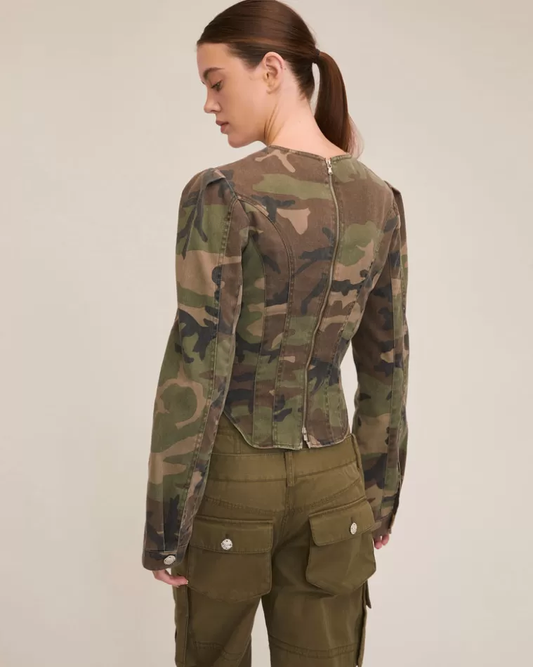 Fashion MARISSA WEBB Lucy Camo Canvas Seamed Top Woodland Camo