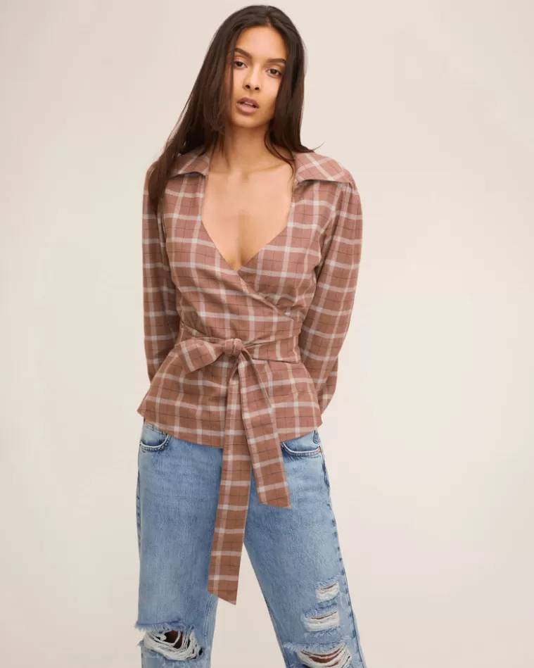 Best Sale MARISSA WEBB Mia Lightweight Flannel Wrap Top Mesa Tan Plaid