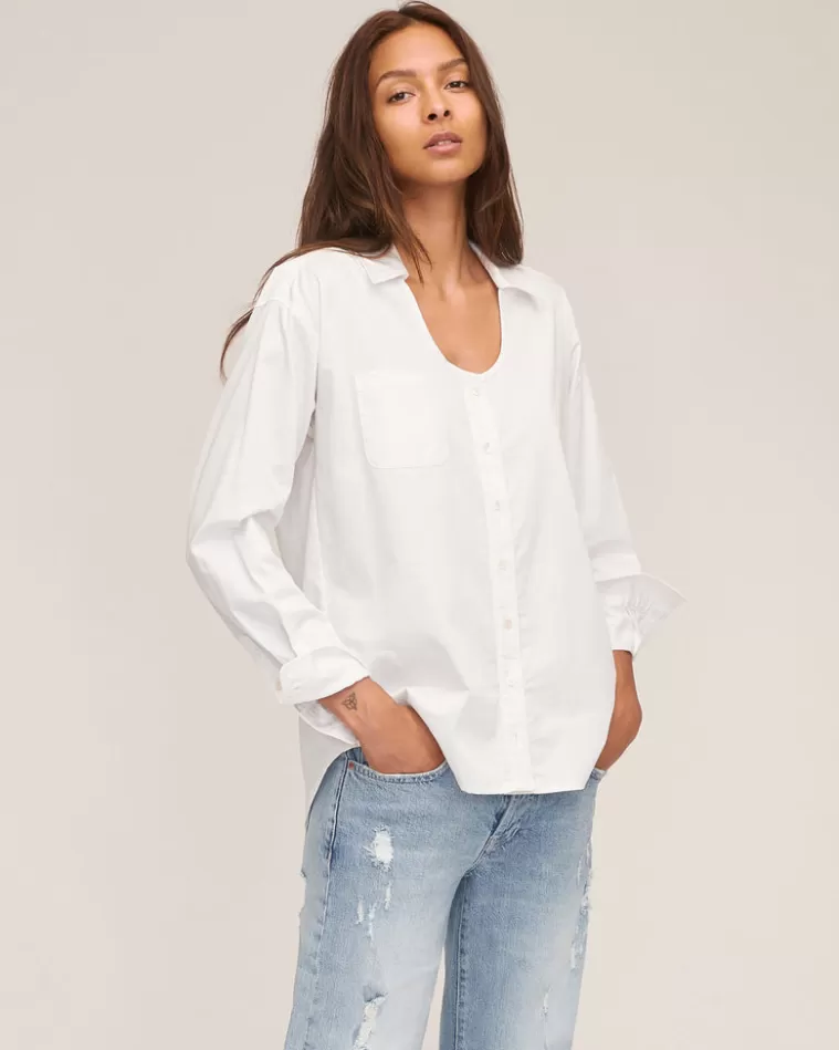 Outlet MARISSA WEBB Miro U-Neck Sateen Boyfriend Button Down White