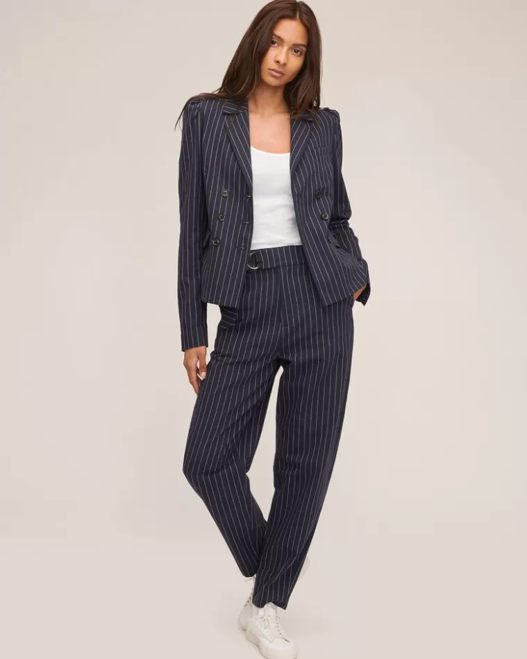 Online MARISSA WEBB Noel Double Breasted Pinstripe Shirt Blazer Navy Beige Pinstripe