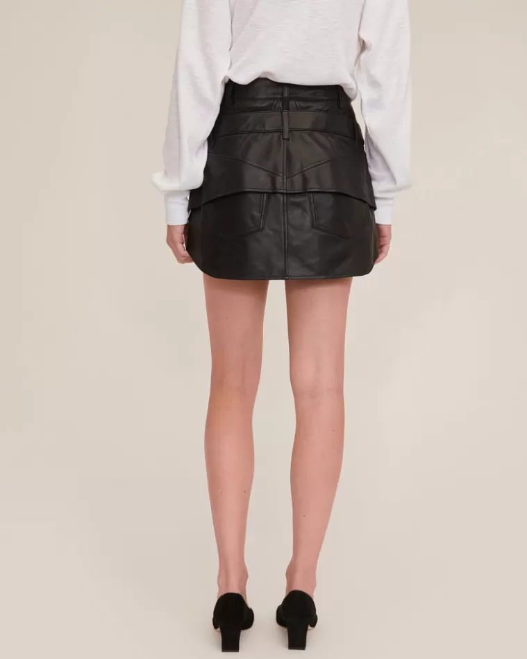 Cheap MARISSA WEBB Nori Leather Layered Waist Mini Skirt Black Bone Combo