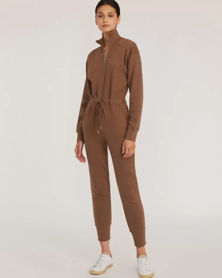 Clearance MARISSA WEBB Red-Eye Zip Front French Terry Jumpsuit In Cognac