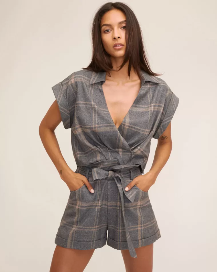 Best MARISSA WEBB Rowe Lightweight Flannel Drop Shoulder Top In Fog Grey Plaid