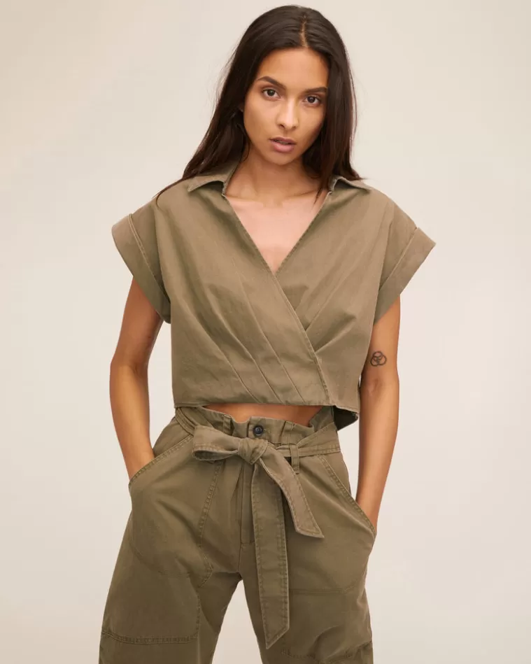 Online MARISSA WEBB Rowe Washed Canvas Drop Shoulder Top Military Green