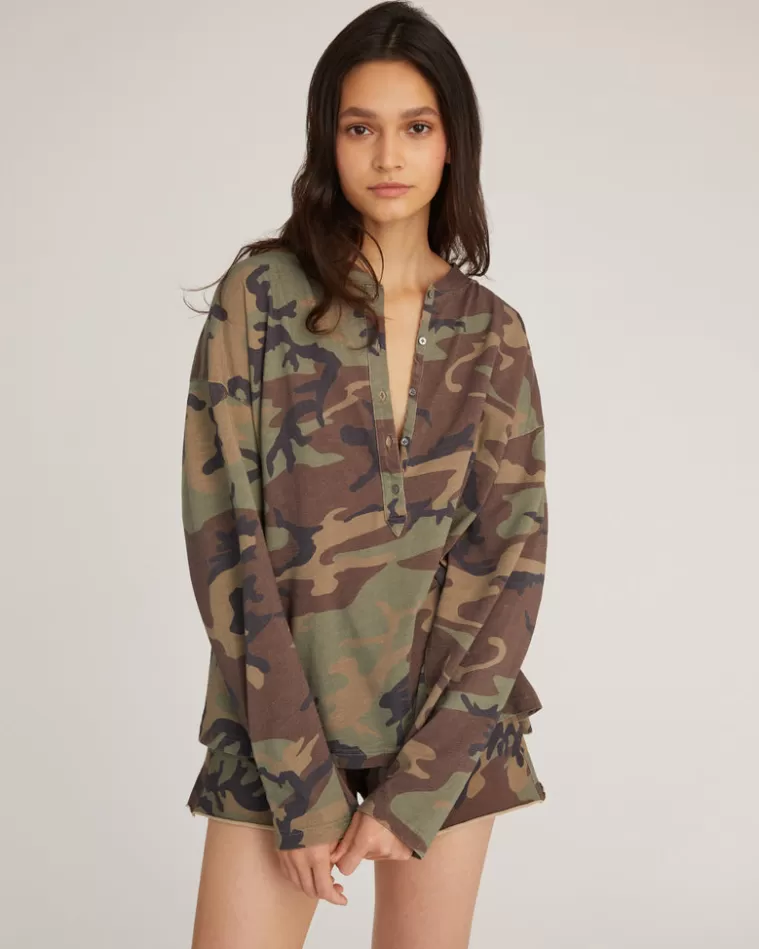 Online MARISSA WEBB So Relaxed Boyfriend Slub Jersey Long Sleeve Camo Henley Woodland Camo