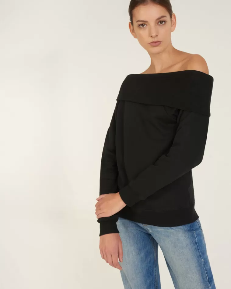 Clearance MARISSA WEBB So Relaxed Off The Shoulder Plush Sweatshirt In Black