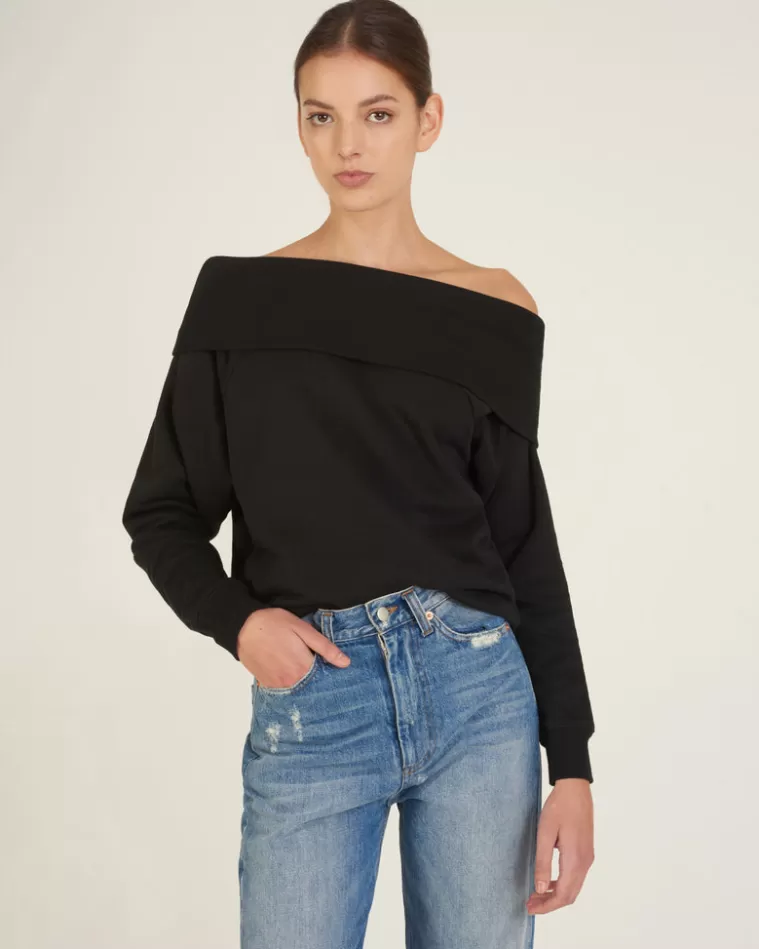 Clearance MARISSA WEBB So Relaxed Off The Shoulder Plush Sweatshirt In Black