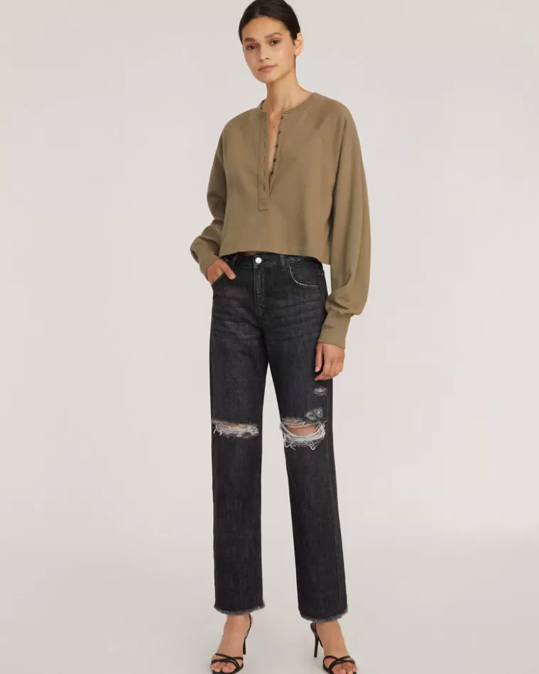 Discount MARISSA WEBB So Uptight Fine French Terry Plunge Henley Sweatshirt Moss