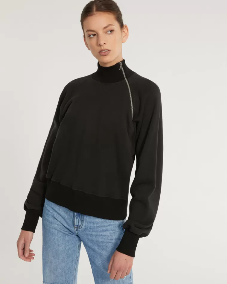 Best Sale MARISSA WEBB So Uptight French Terry Funnel Neck Zip Sweatshirt In Black