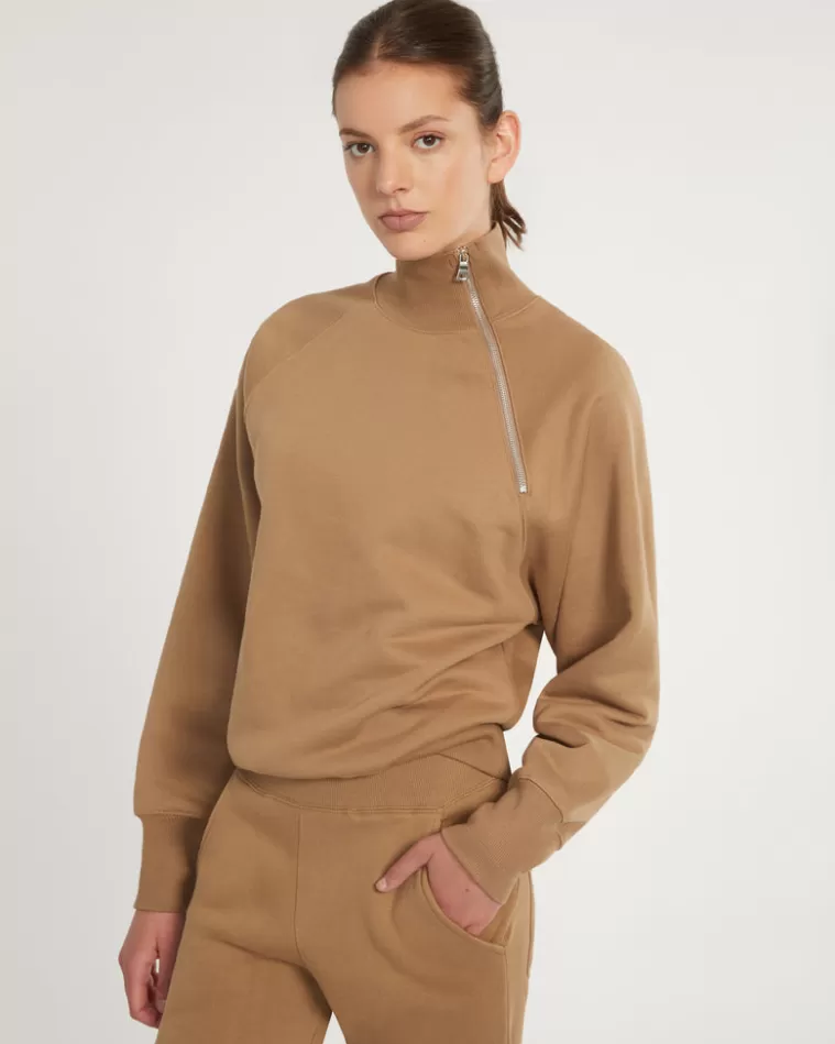 Store MARISSA WEBB So Uptight French Terry Funnel Neck Zip Sweatshirt In Light Mocha