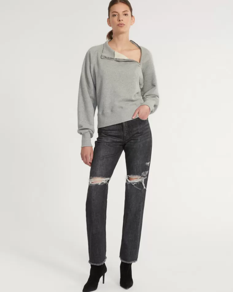 Sale MARISSA WEBB So Uptight French Terry Funnel Neck Zip Sweatshirt In Heather Grey