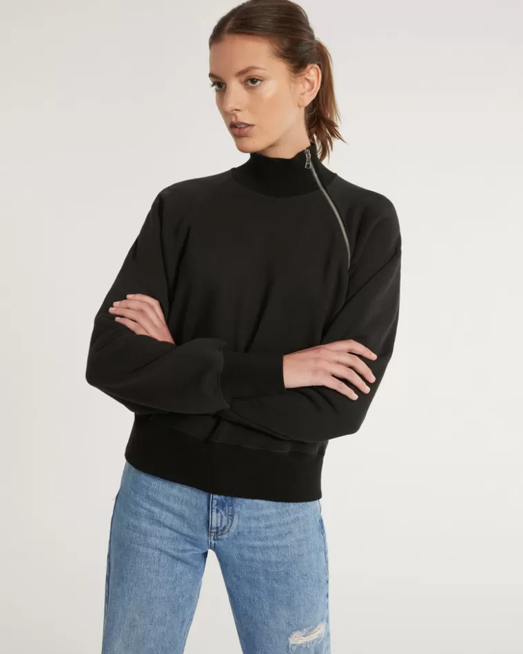 Best Sale MARISSA WEBB So Uptight French Terry Funnel Neck Zip Sweatshirt In Black