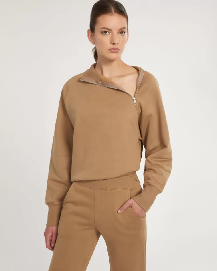 Store MARISSA WEBB So Uptight French Terry Funnel Neck Zip Sweatshirt In Light Mocha