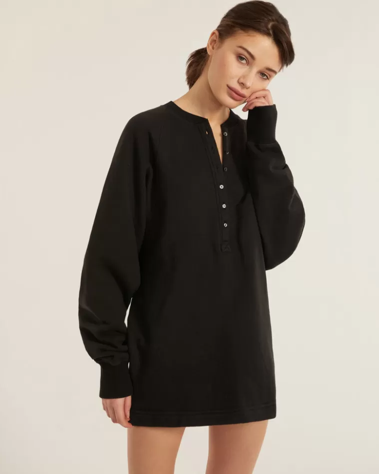 Fashion MARISSA WEBB So Uptight French Terry Plunge Henley Sweatshirt Dress In Black