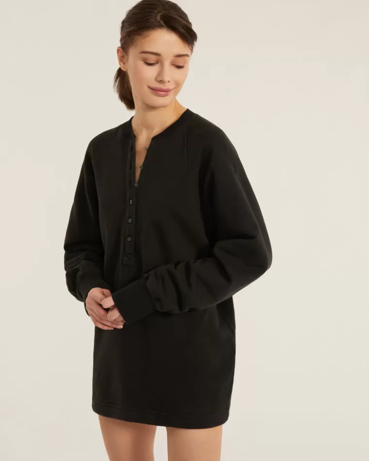 Fashion MARISSA WEBB So Uptight French Terry Plunge Henley Sweatshirt Dress In Black