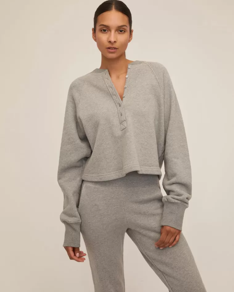 Cheap MARISSA WEBB So Uptight French Terry Plunge Henley Sweatshirt In Heather Grey