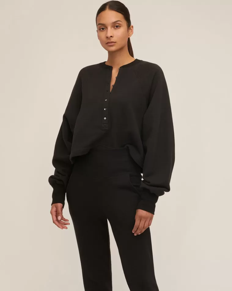 Fashion MARISSA WEBB So Uptight French Terry Plunge Henley Sweatshirt In Black