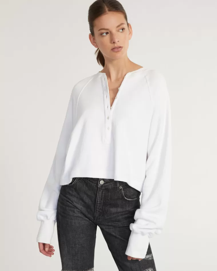 New MARISSA WEBB So Uptight French Terry Plunge Henley Sweatshirt In White