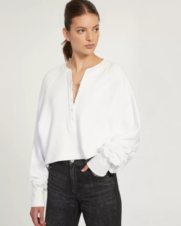 New MARISSA WEBB So Uptight French Terry Plunge Henley Sweatshirt In White