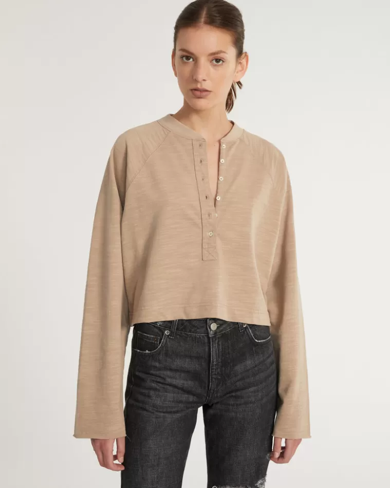 New MARISSA WEBB So Uptight Lightweight Slub Cotton Plunge Henley In Stone Taupe